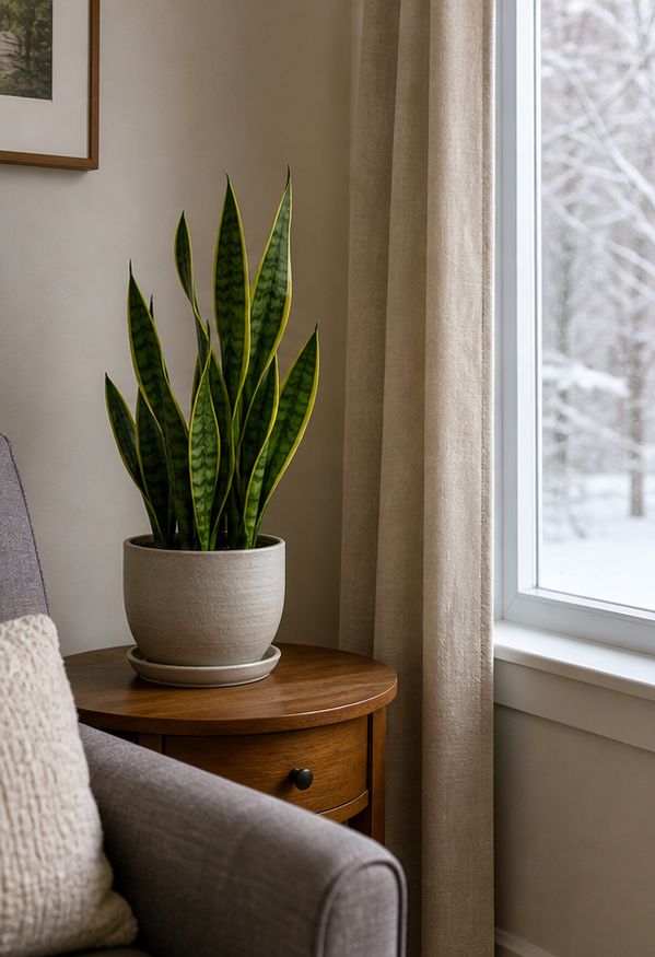 Illustration of snake plant placed away from cold window