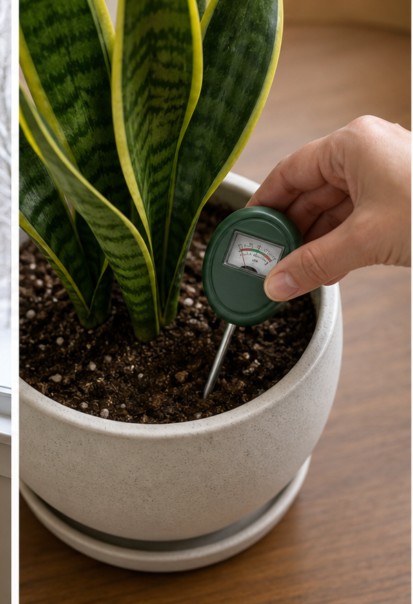 Checking soil moisture before winter watering