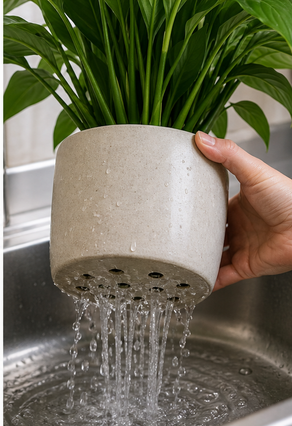 Diagram showing how to flush salts from soil to prevent mineral buildup