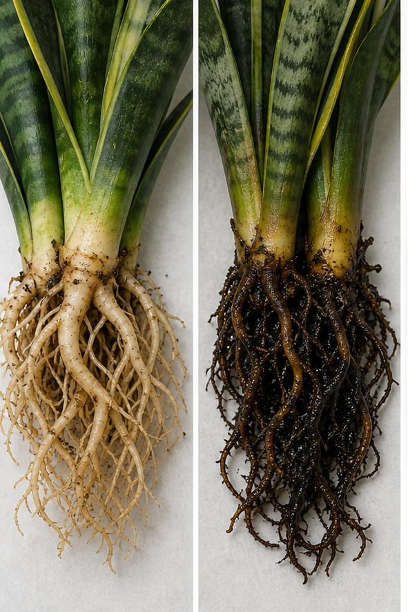 Snake plant root rot symptoms comparison