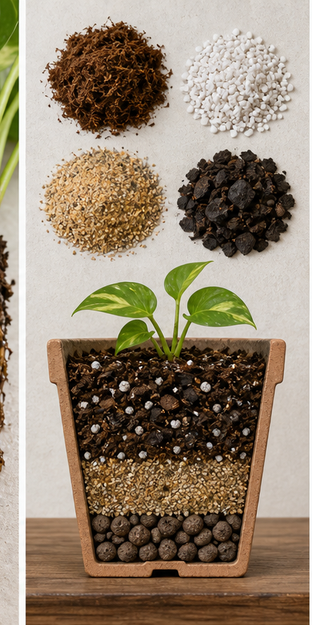 Diagram of well-draining soil mix suitable for rainy season