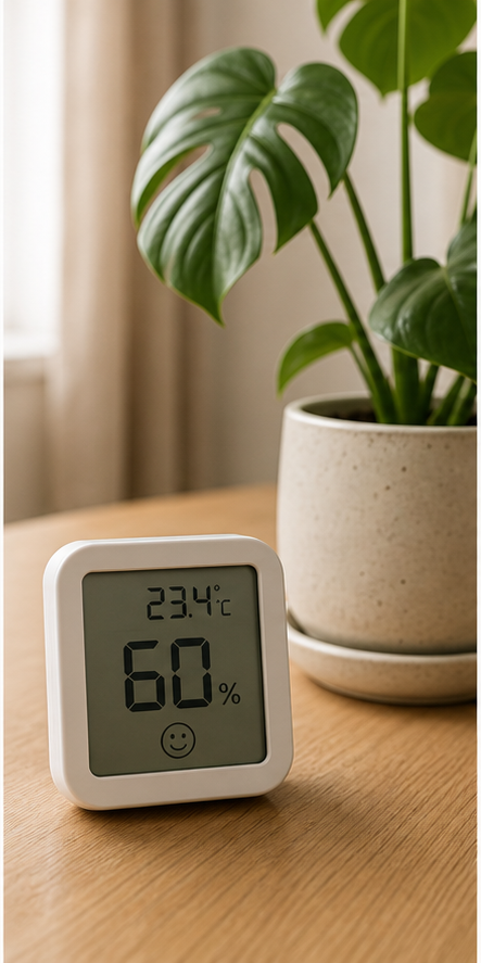 Using a hygrometer to monitor indoor humidity for adjusting Monstera care strategy