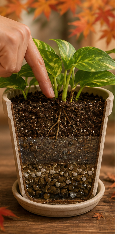 Illustration showing soil moisture level after reducing autumn watering