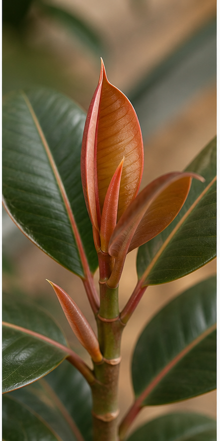 Rubber plant with new spring growth