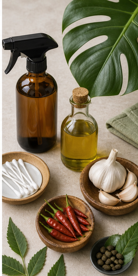Organic pest control methods including soap spray and natural repellents
