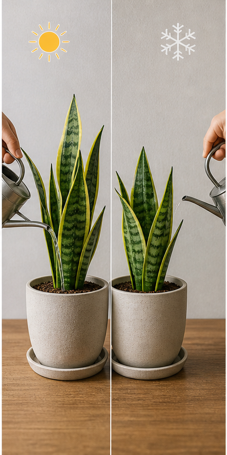 Snake plant winter watering adjustment comparison