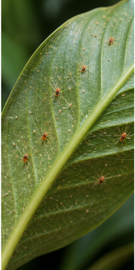 Illustration identifying spider mite damage on peace lily leaves
