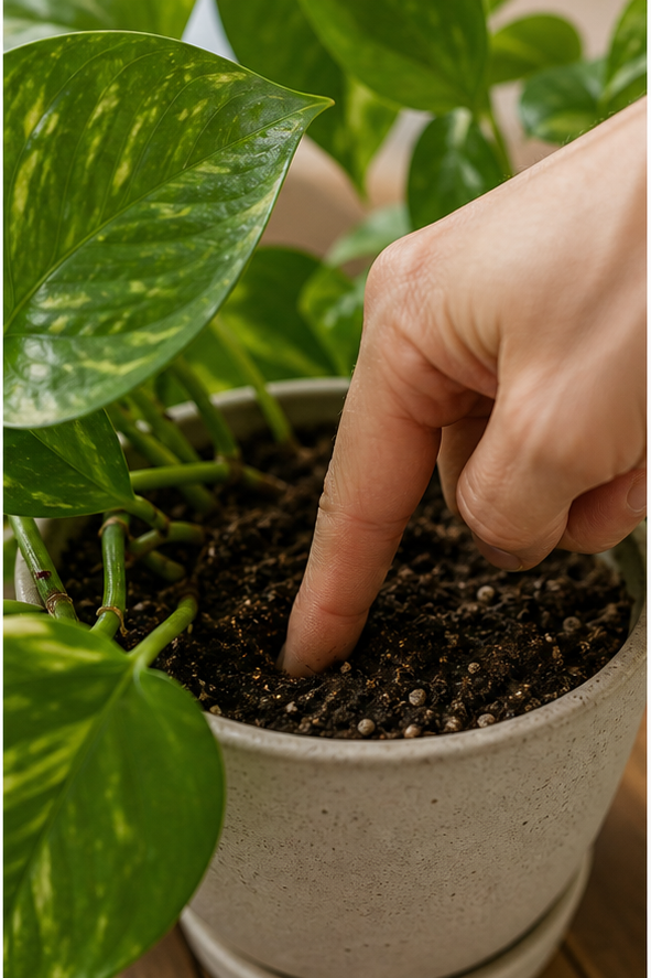 Finger test to check soil moisture