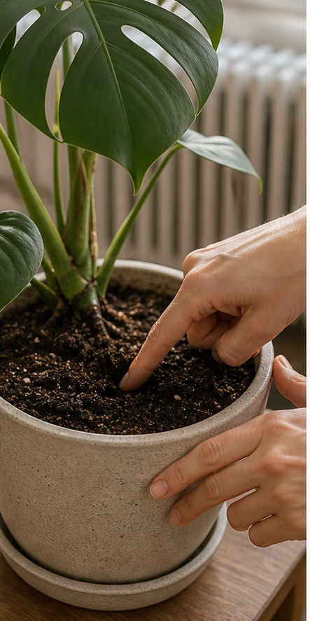 Illustration showing finger soil moisture test method